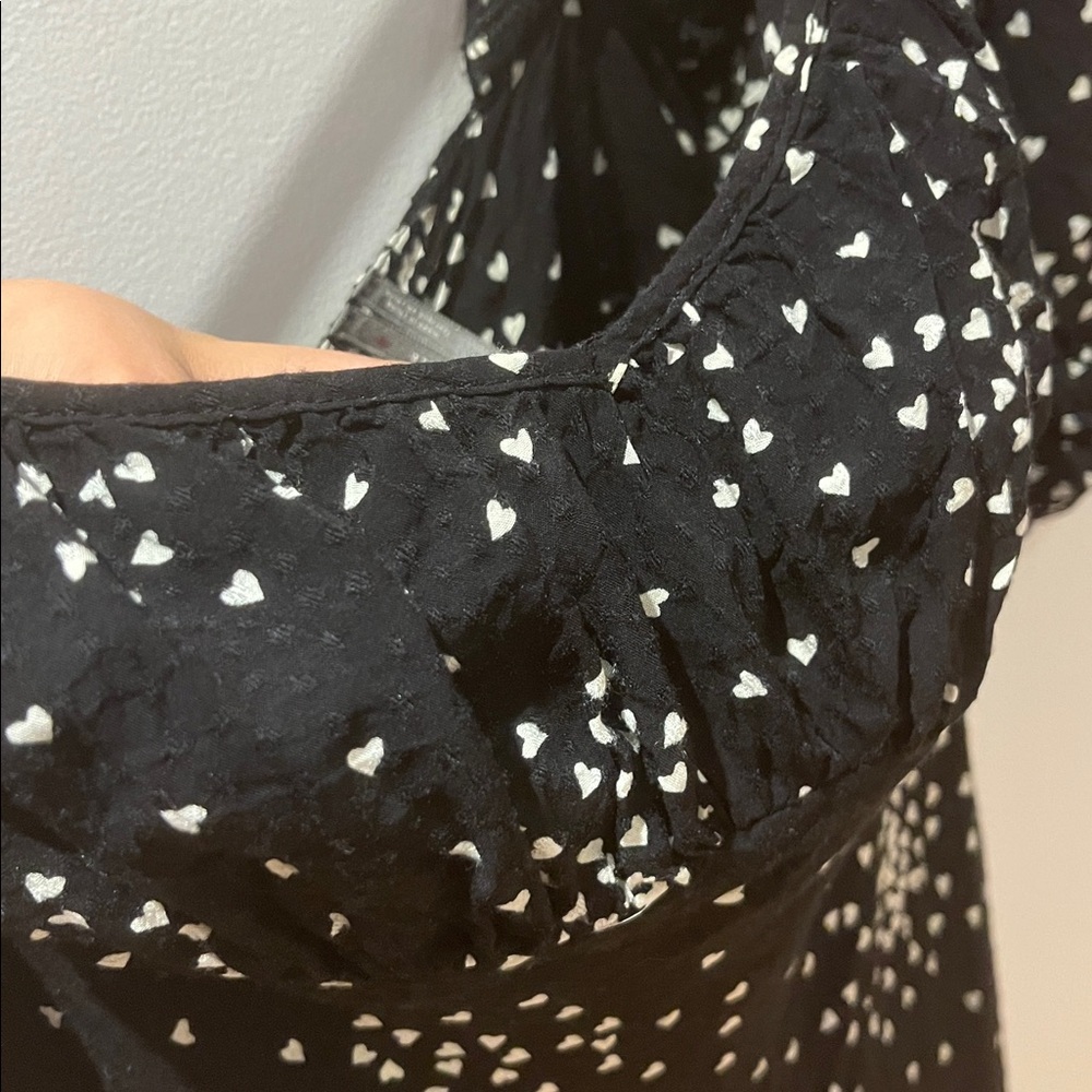 Anthropologie Black and White Heart Pattern Empire Waist Dress - Picture 4 of 16